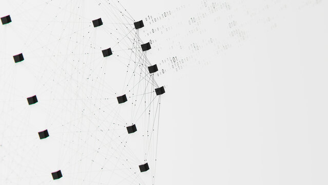 Closeup of Neural network model, LLM structure background. AI big data processing technological concept. Machine learning abstract backdrop. Digital quantum computing.