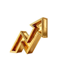 Golden 3D Arrow Graph Showing Upward Trend growth isolated on a transparent background