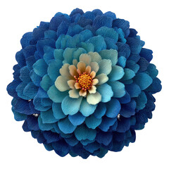 Intricate Blue and Yellow Flower with Layered Petals and Orange Center bloom blossom isolated on a transparent background