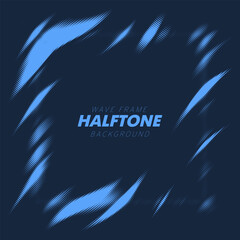 Abstract vector torn halftone fluid wavy square frame. Scratched dotted pop art dynamic frame.