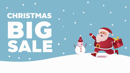 Christmas big sale advertisement featuring santa claus and gift boxes