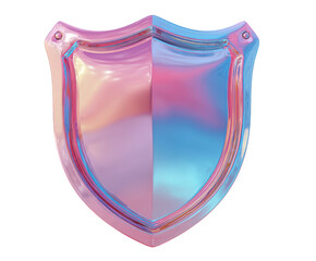Iridescent Shield with Pink and Blue Hues Reflecting Light Keywords: shield, iridescent, metallic isolated on a transparent background