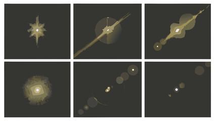 A series of digital art panels depicting streaks and bursts of light © prince