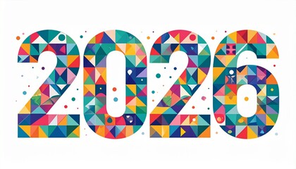 Vibrant colorful 2026 design with geometric shapes and dots