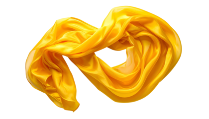 Flowing, bright yellow fabric shaped like an infinity symbol, isolated on black