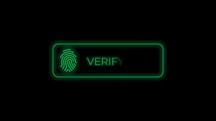 Green fingerprint icon with 'VERIFY' text, symbolizing digital biometric authentication for secure user access. Represents modern identity verification and system security - Powered by Adobe