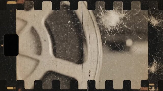  Vintage film texture featuring noise, dust specks, hair artifacts and scratch marks, muted saturation, classic analog tape aesthetic, seamless retro VFX overlay loop