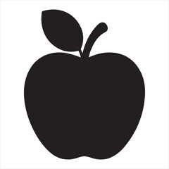 Simple black silhouette illustration of a red apple with a leaf and stem