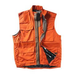 Orange Multi- Pocket Utility Vest with Zipper Closure work vest safety vest isolated on a transparent background
