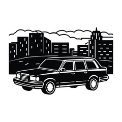 Car silhouette city at dusk