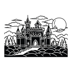 Castle silhouette dramatic night moon