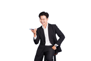Digital Communication and Professionalism: An individual, dressed in a sharp suit, engages in digital communication with a smart phone, embodying modern business interaction.