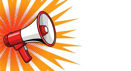 Vibrant megaphone announcement with dynamic orange burst background
