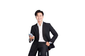 Modern Businessman in contemplation: A well-dressed, confident business professional is absorbed in the present moment, utilizing his mobile device.