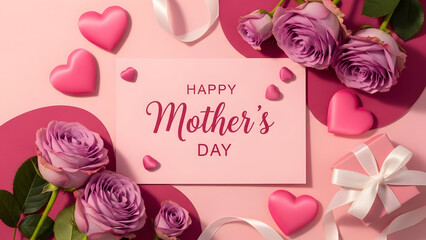 Happy mother s day greeting card with roses and hearts