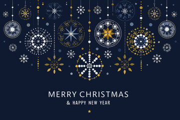 Elegant snowflake ornaments and festive greetings for a joyful christmas season