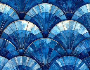 Naklejka premium Stunning Blue Fan-Shaped Mosaic Pattern.