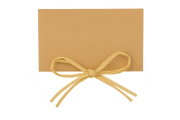 Blank brown paper card with a raffia bow