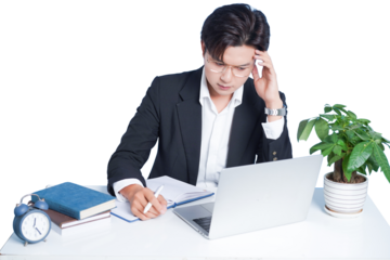 Concentration and Cognition: A focused individual, surrounded by tools of the trade, delves into the depths of thought. capturing the essence of diligence and analysis.