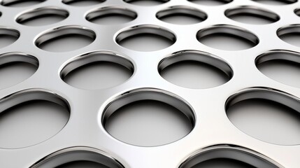 A close-up view of a metallic mesh with circular holes.