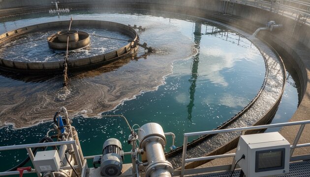 Industrial Wastewater Clarifier Tank During Wastewater Treatment Process