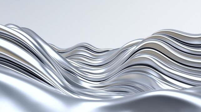A digital rendering of a wave-like pattern in silver, with varying shades and textures.