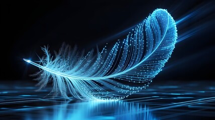 Feather composed of flowing blue glowing data trails – Perfect for digital elegance, communication, or information technology aesthetics.