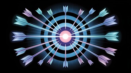 Abstract target pattern of electric blue light arrows – Ideal for connection, future tech, planning, or digital concepts.