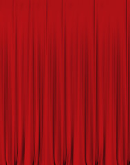 Red theater curtain that dropped down as a straight line. Background for inserting text, empty spaces.