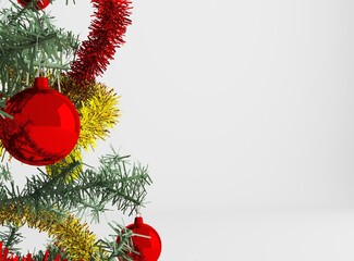 A red Christmas tree bauble decoration ornament hanging from a tree design