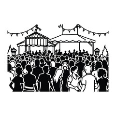 Crowded people silhouette street festival