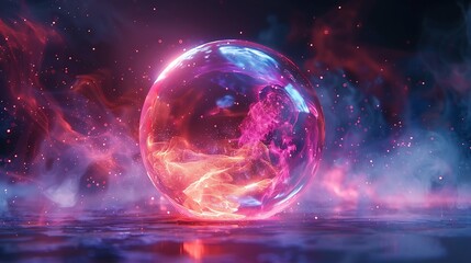 Neon Energy Sphere With Subtle Particle Glow