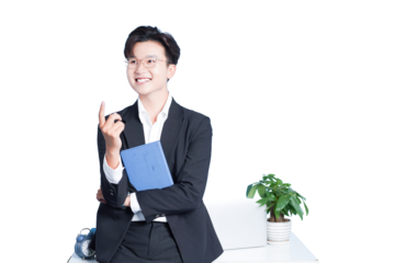 Confident Professional: A smiling professional, stands poised, exuding confidence, and holding a file, embodying leadership and determination.