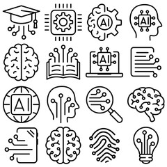 Artificial Intelligence Icon Set Outline Style (Part 2)
