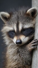 Fototapeta premium sleepy baby raccoon calm look, neutral background