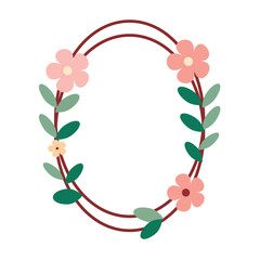 Brown frame with flowers in a minimalist style on a white background