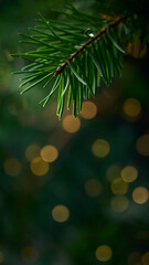  Green Christmas tree branch and yellow lights garlands