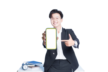 Smart Technology: A tech-savvy individual showcases a smartphone with a blank screen, signifying modern digital communication and connectivity. 