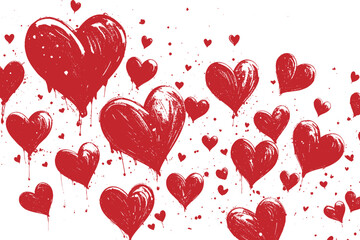 Valentine hearts background. Drawing of flying hearts on a white background.