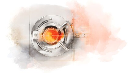 Futuristic vault door watercolor illustration showcases secure digital innovation and modern high tech design concepts