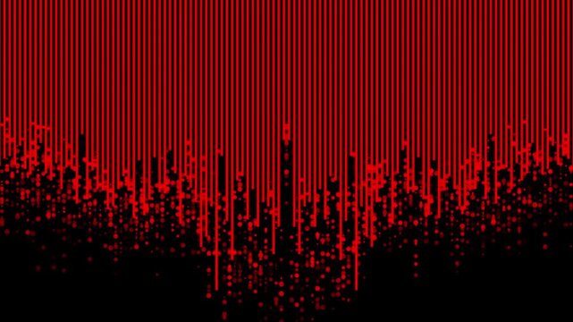 Vibrant red and black digital sound wave graphic with vertical lines and dots