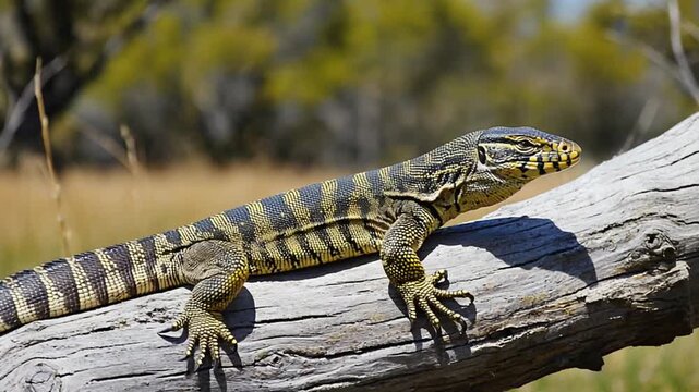 australian lace monitor lizard at resting for sunlight wildlife video	
