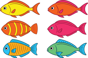 All Kinds of Fishes Collection. Freshwater and Marine Fishes Set. Various Fish Species Collection. Colorful Fish Variety Illustration. Tropical and Ocean Fishes Group. Fish Species Variety Set