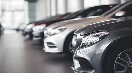 Luxury car hire showroom displays premium vehicles in soft light a modern automotive rental concept
