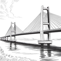 Fototapeta premium Contemporary Bridge Over Water Perspective Sketch Design