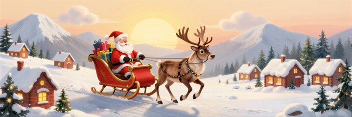 Santa Claus delivering gifts on his sleigh