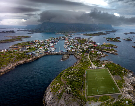 Famous Football Ground In Henningsvaer City On Lofoten Islands In Norway