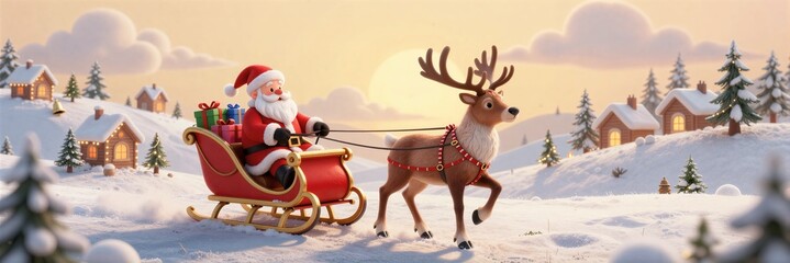 Santa Claus delivering gifts on his sleigh