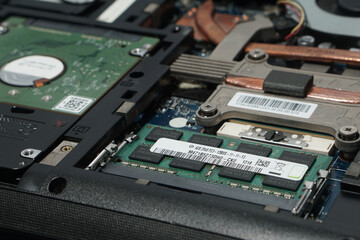 Laptop Interior: RAM Module and Copper Cooling Heatpipe