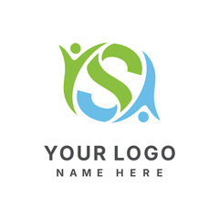 health care logo design template, medical logo design, letter S medical logo, healthy people logo design